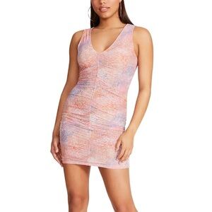 BB Dakota Pink Ruched V-Neck Animal-Print Mini Dress